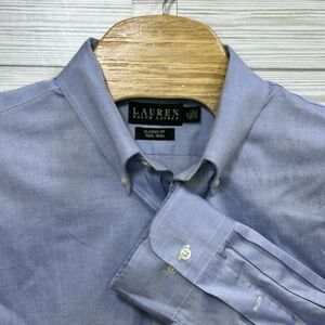 Lauren Ralph Lauren Blue Cotton Button Down Non Iron Classic Fit Sz‎ 18 (XL)
